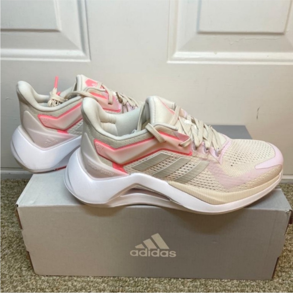 Adidas Women's Cloudfoam Running Sneakers in Beige with Pink/ Alphatorsion